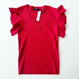 Tahari Red Ruffled Sleeve knit top